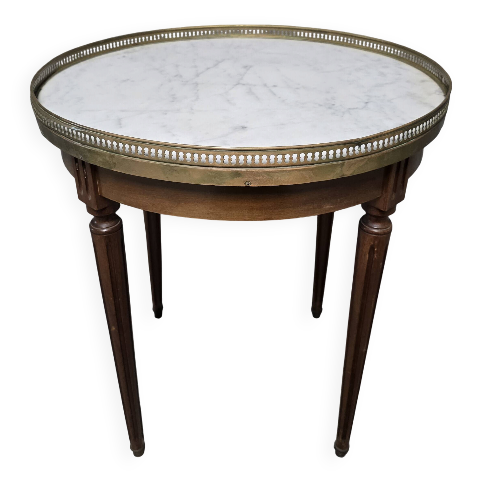 Louis XVI style bouillotte table, marble top.
