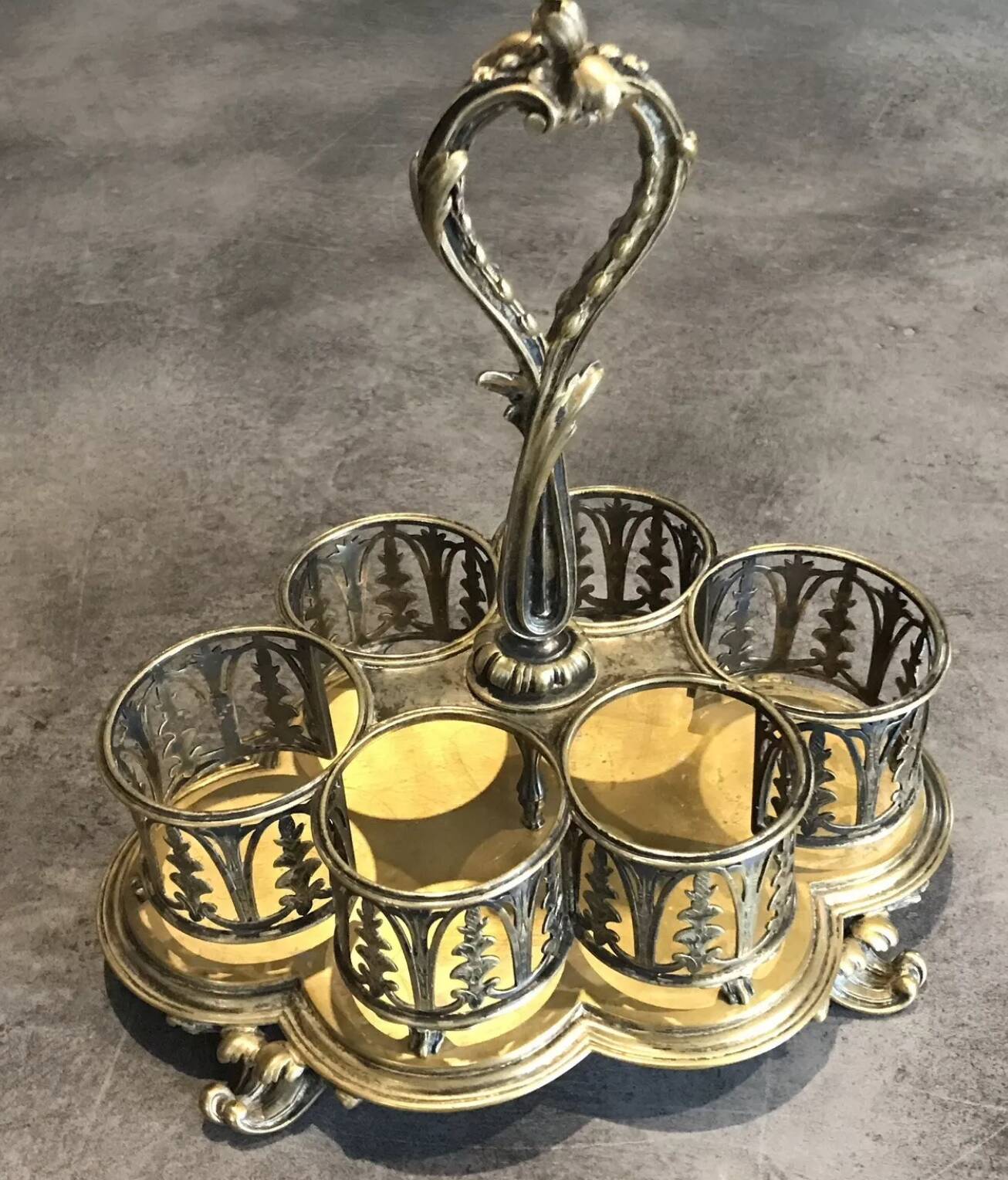 Serviteur plateau pour verre en métal doré, orfèvrerie christofle xixème