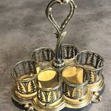 Serviteur plateau pour verre en métal doré, orfèvrerie christofle xixème