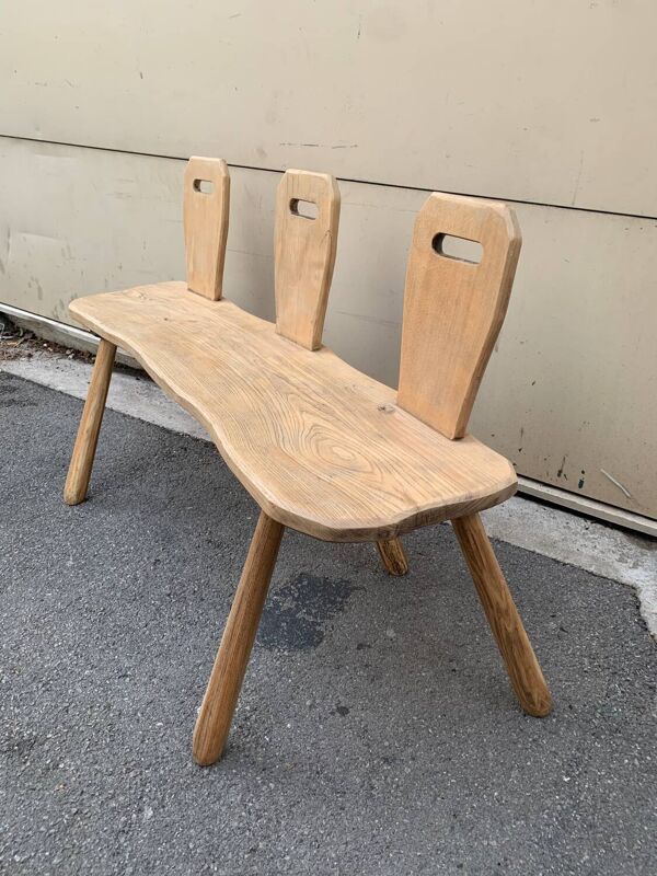 Petit banc 3 place style brutaliser en chêne