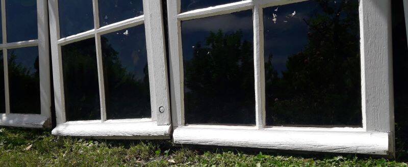 Lot of 4 oak windows H141xL112/117cm old small panes