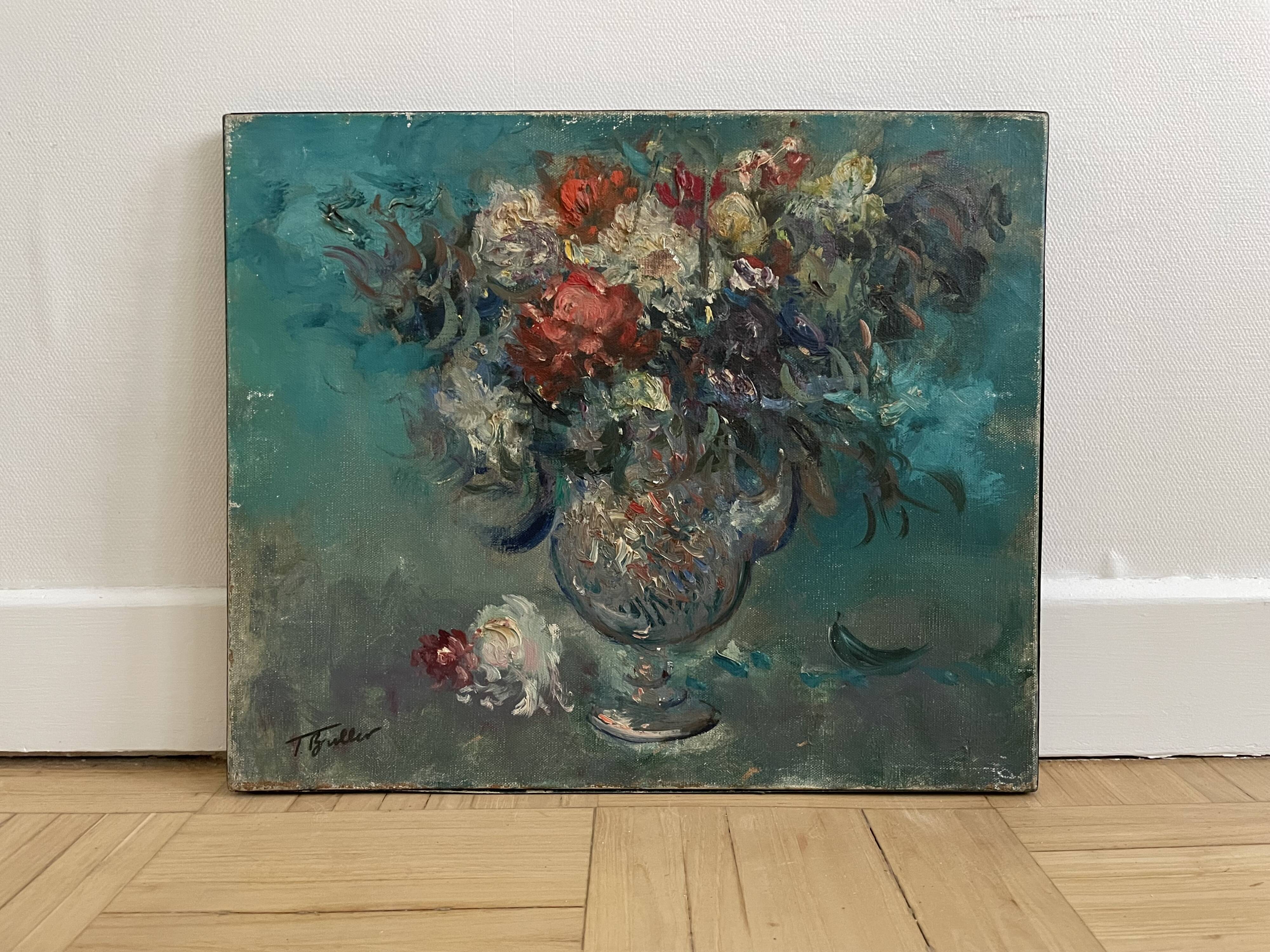 Old painting, oil on canvas bouquet of flowers