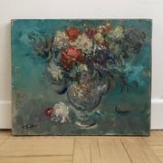 Old painting, oil on canvas bouquet of flowers