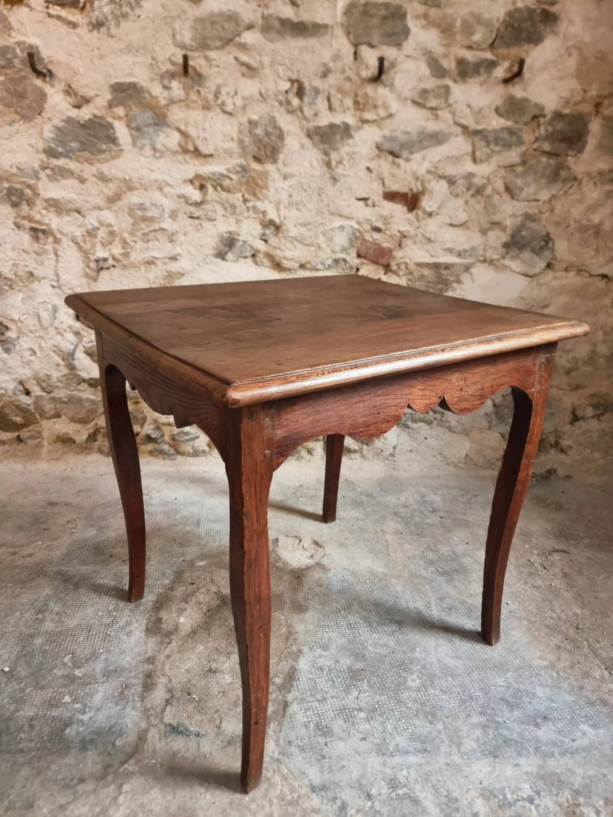Antique oak side table, provincial writing table from the 18th century, Louis XV style.