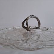 Art Deco Pressed Glass Divided Serving Dish with Alpaca Handle, 1930