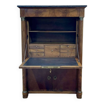 Empire period secretary in walnut, oak and black marble top