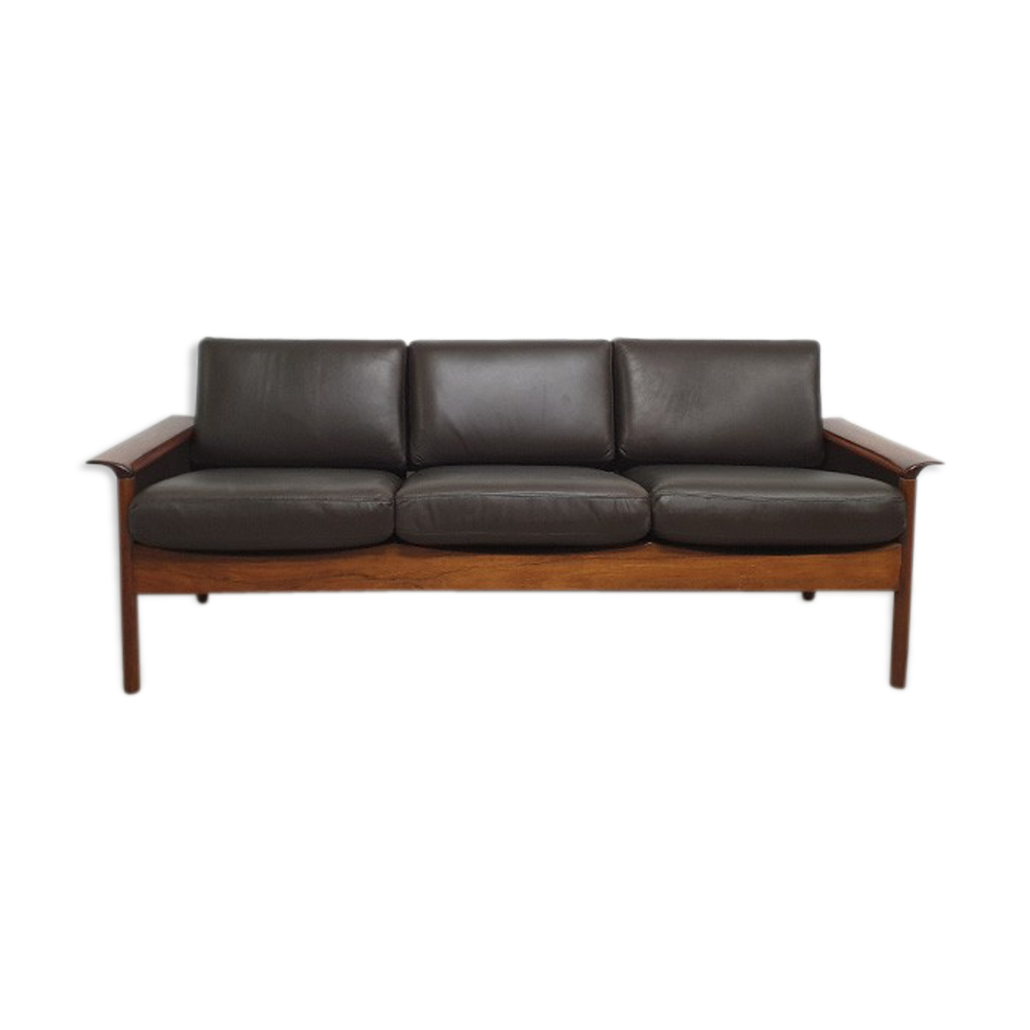 Hans olsen three seater sofa in leather and rosewood