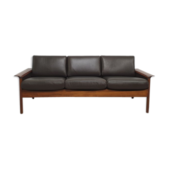 Hans olsen three seater sofa in leather and rosewood