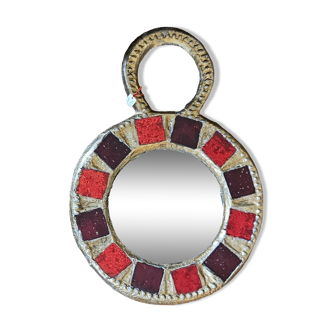 Miroir rond en talosel et verres rouges Irena Jaworska vers 1970
