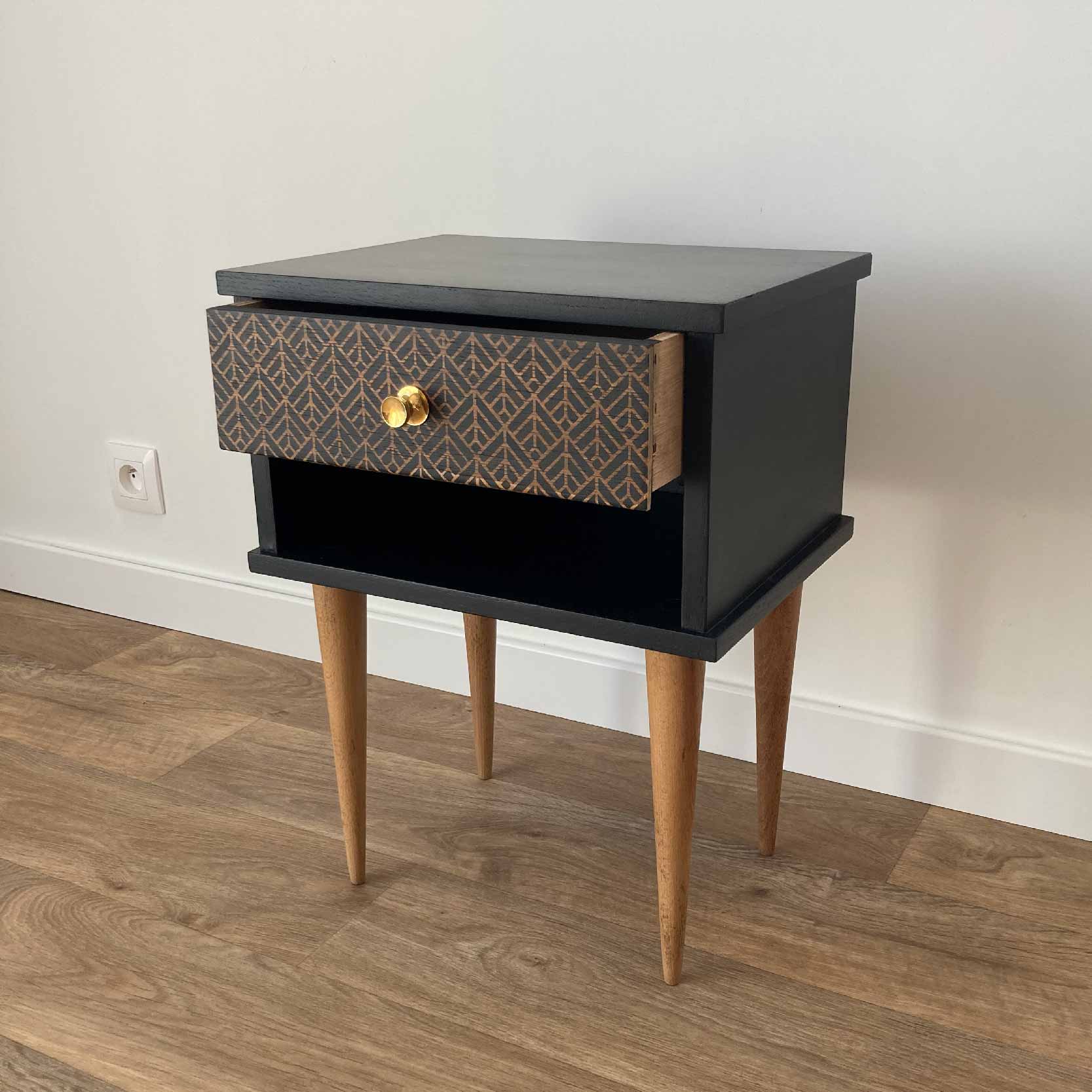 Black bedside, a drawer