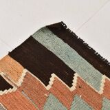 Vintage Kilim Rug, Geometric Zigzag Pattern in Earthy & Pastel Tones