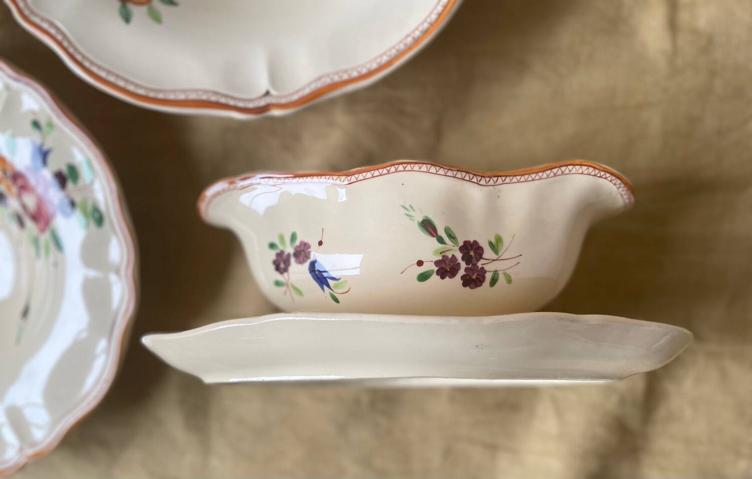 4 Serving Dishes with Painted Flowers Faïencerie de Longchamp Monaco 1960s