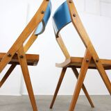 Mid-century Italian Wooden Dining Set of 5 in Blue