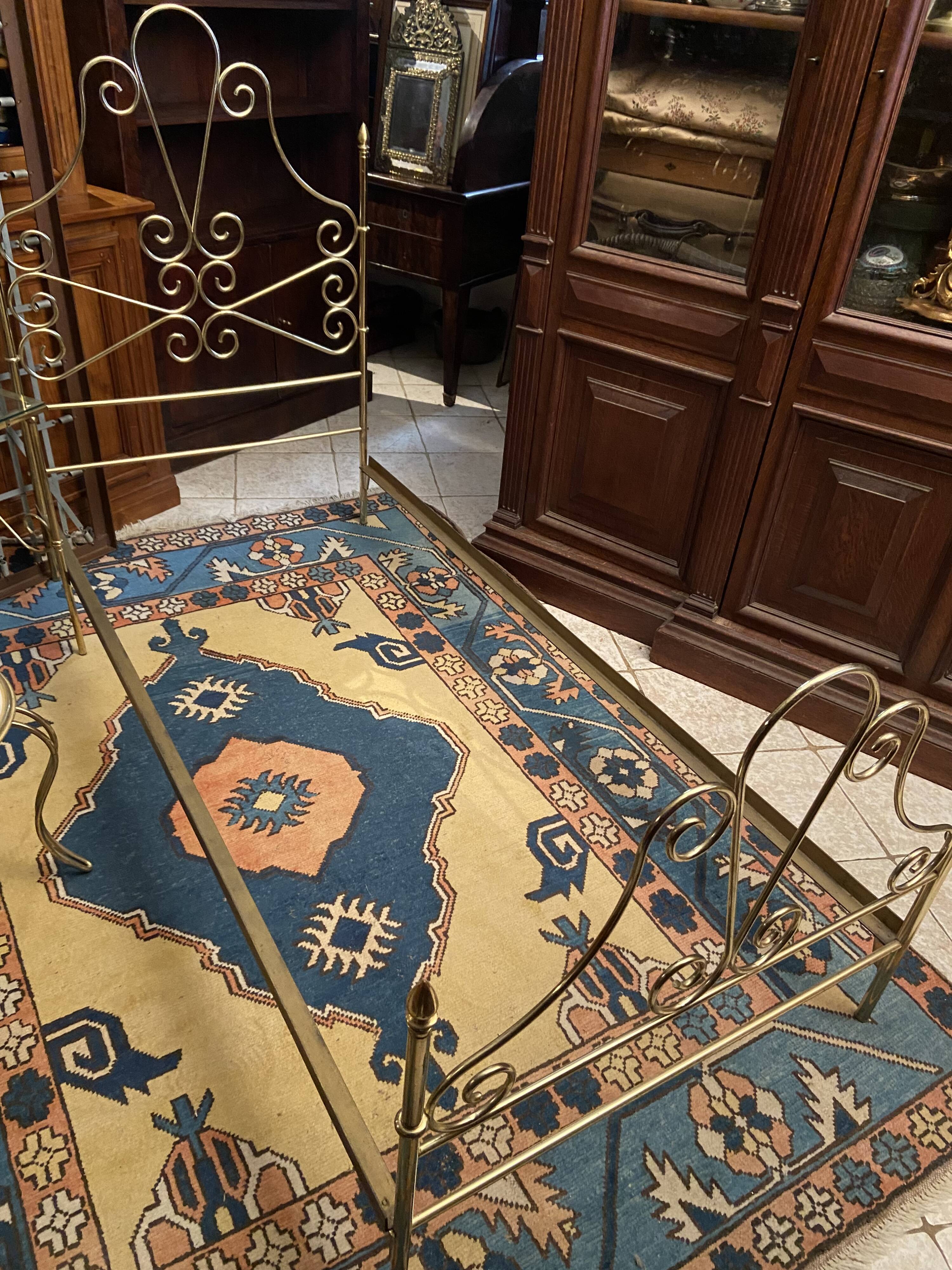 One person romantic bed with bedside table brass bedroom chair