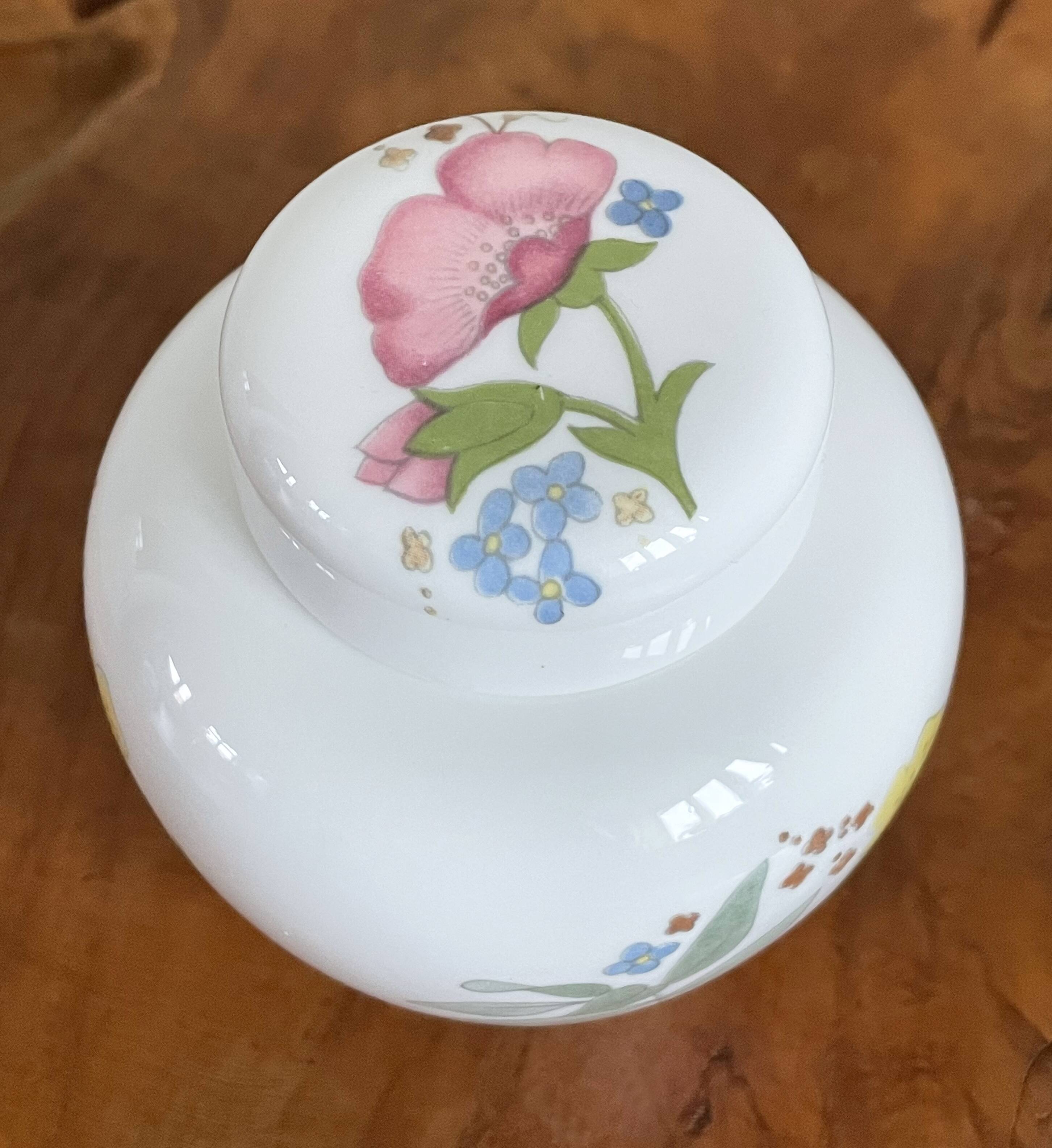 Wedgwood "Meadow Sweet" Ginger Jar, Decorative Storage Pot, Bone China with Pink and Blue Flowers