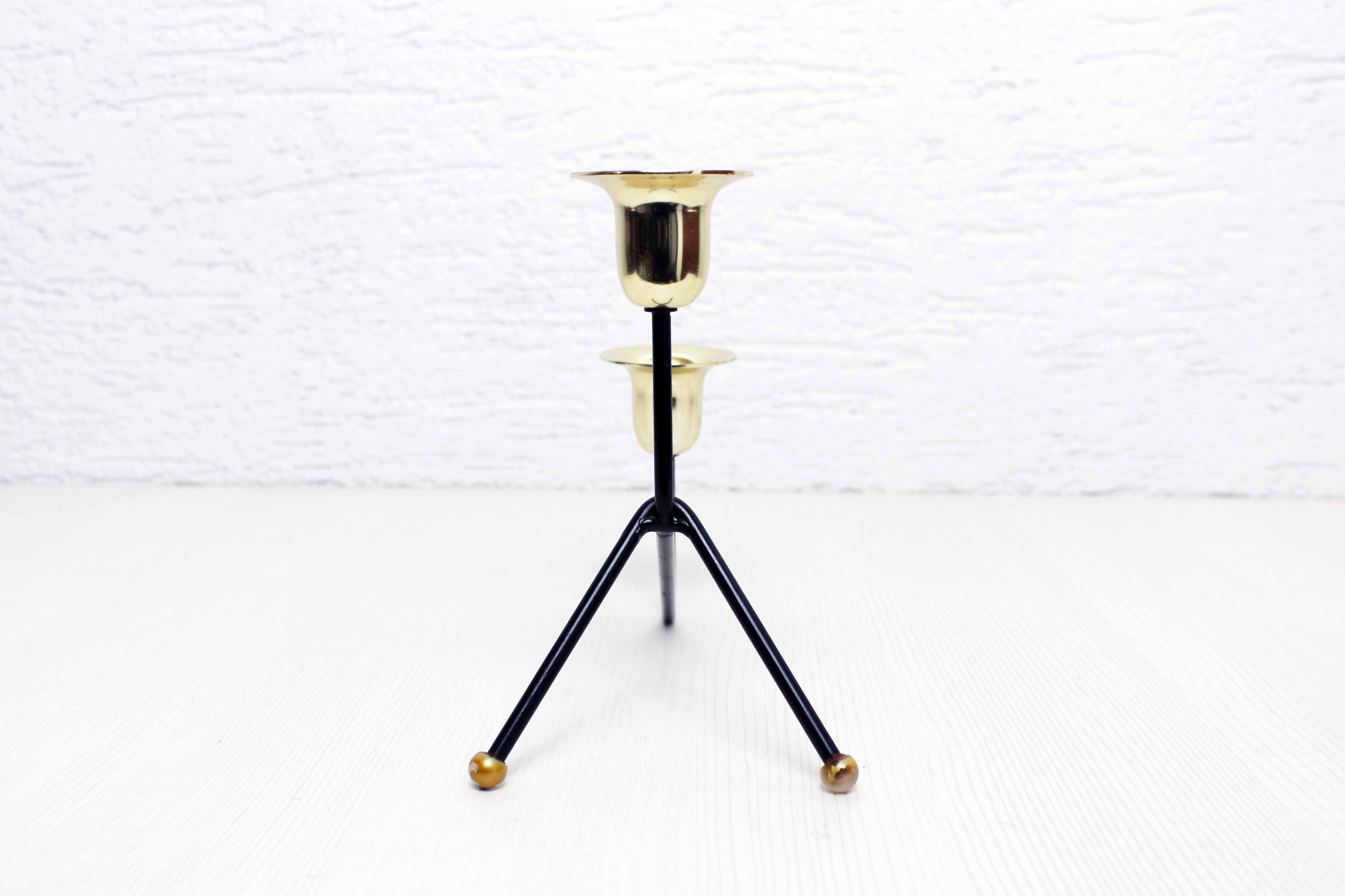 Double metal and brass candle holder
