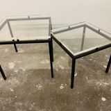 Vintage modernist acrylic glass and steel side tables, 1980s, set of 2