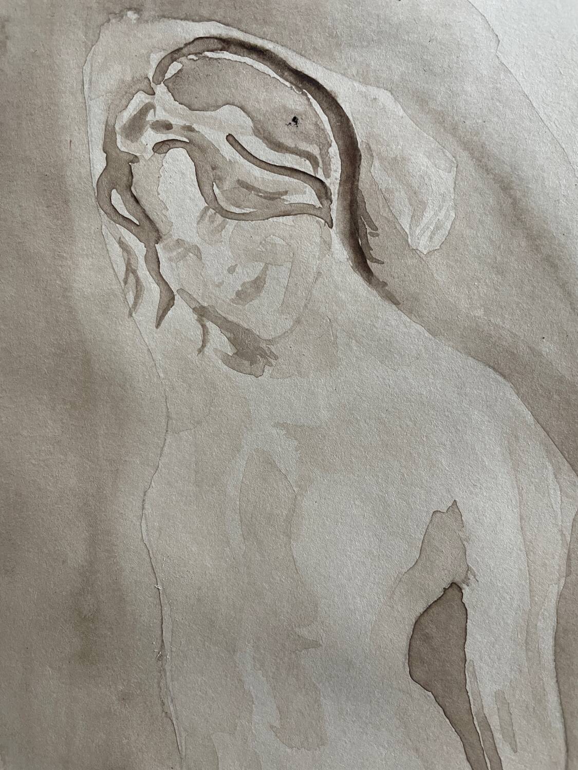 Signed watercolour monochrome painting "Hammam" of a female portrait.