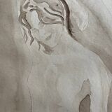 Signed watercolour monochrome painting "Hammam" of a female portrait.