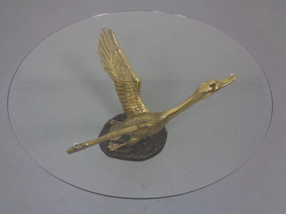 French Swan Coffee Table in Brass and Glass, 1960s