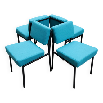 4 designer chairs, vintage 1962 (reupholstered) in the style of Pierre Guariche.