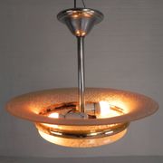 Art Deco suspension with cloudy glass shade and gold band, 1930s