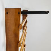 Rare coat rack by Carl Auböck with hat rack, cabinet, brass, walnut and beech, 1950s.