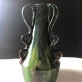 Vase with wavy handles in handcrafted Flemish stoneware
