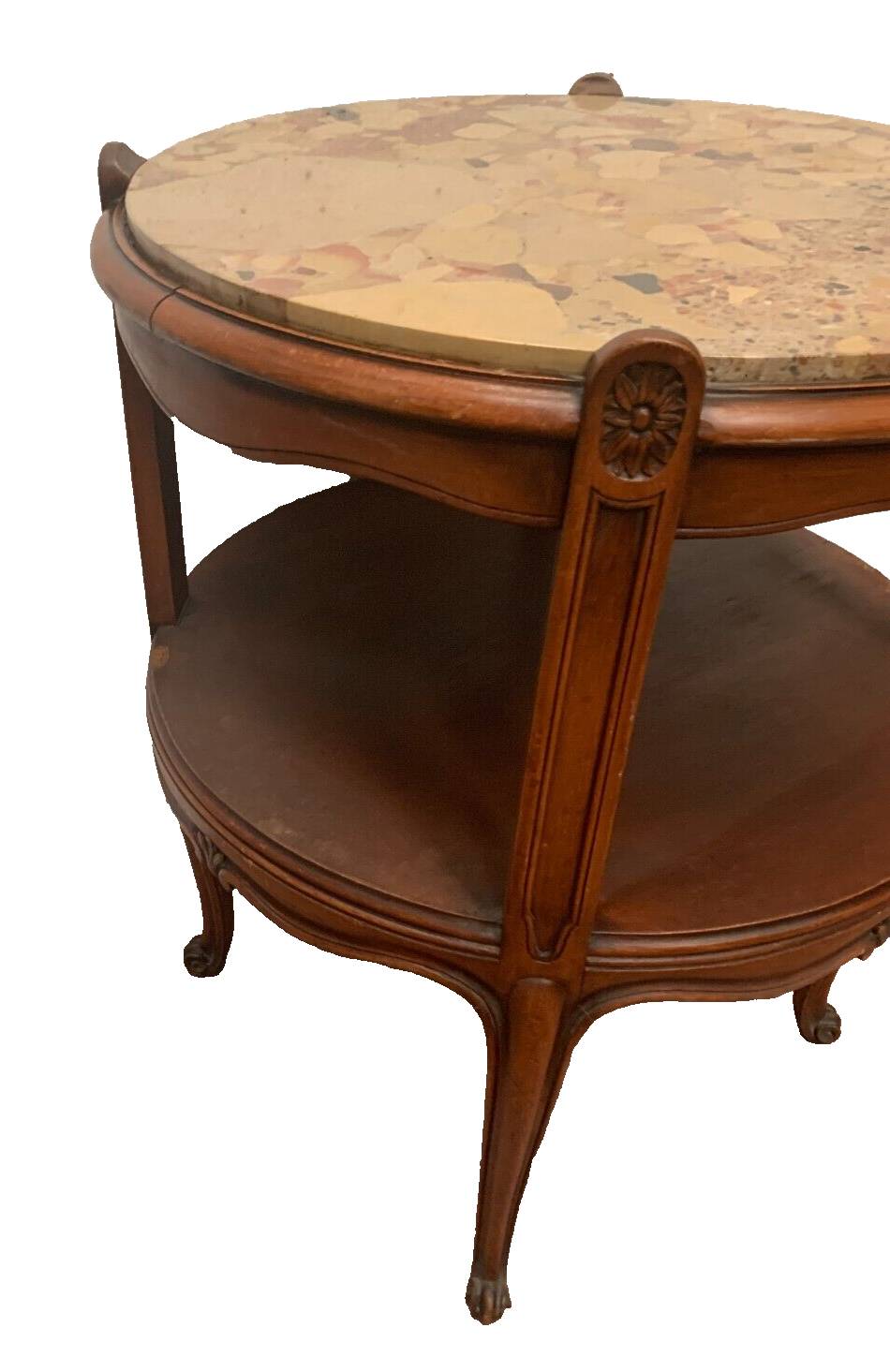 Louis XV style round pedestal table in patinated beech 20th century Table