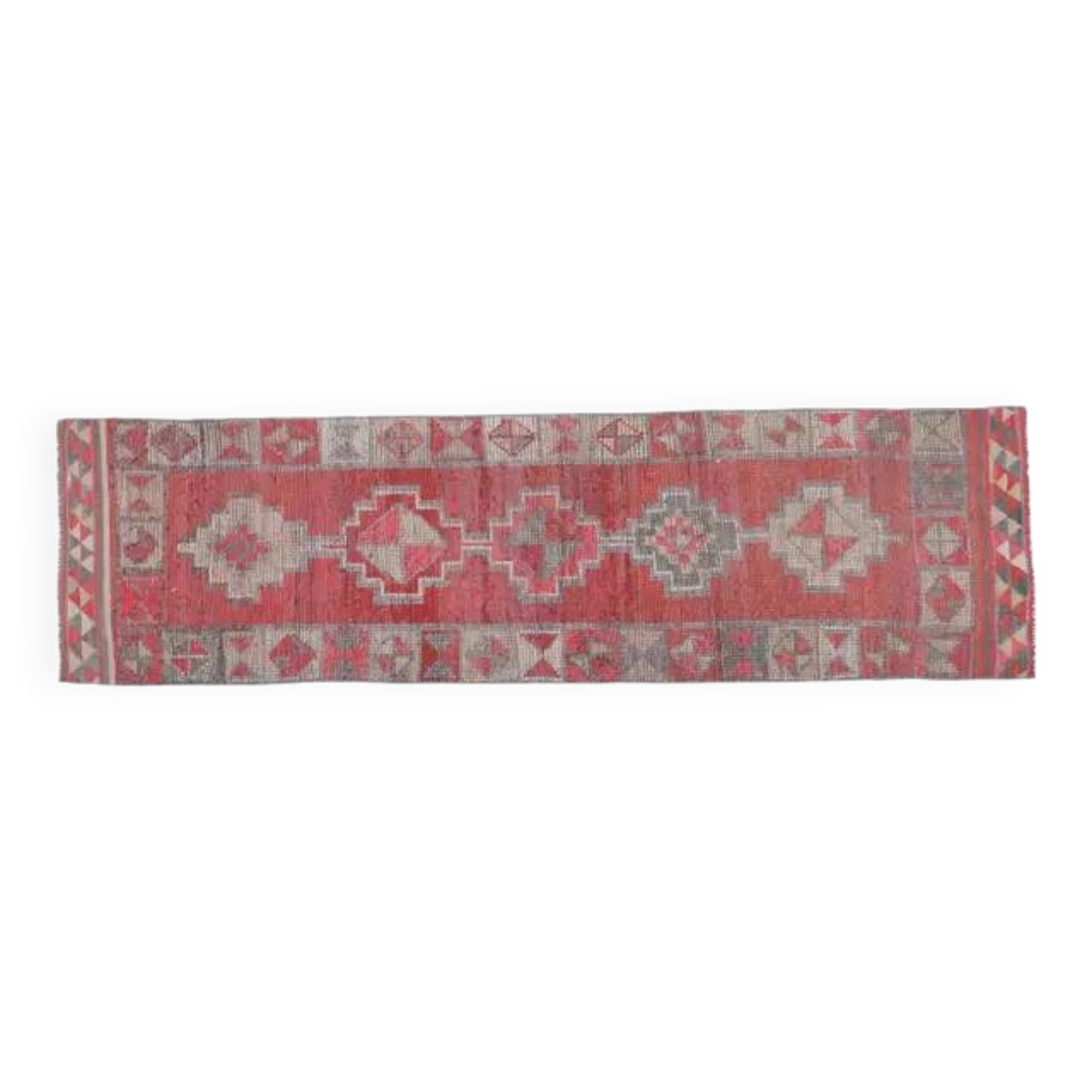1970s Vintage Turkish Oushak Handmade Wool Cotton Pink Runner Rug 82x304