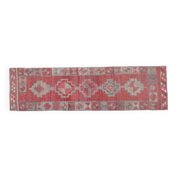 1970s Vintage Turkish Oushak Handmade Wool Cotton Pink Runner Rug 82x304