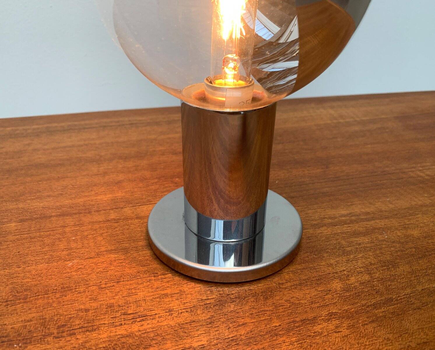 Vintage German table lamp in chrome and glass by Motoko Ishii for Staff.