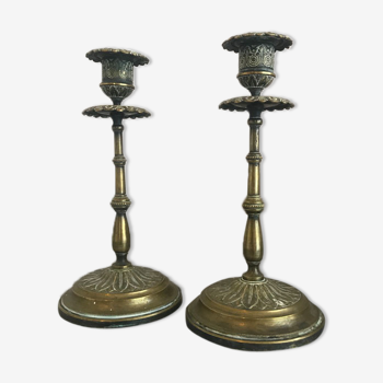 Pair of brass candlesticks golden