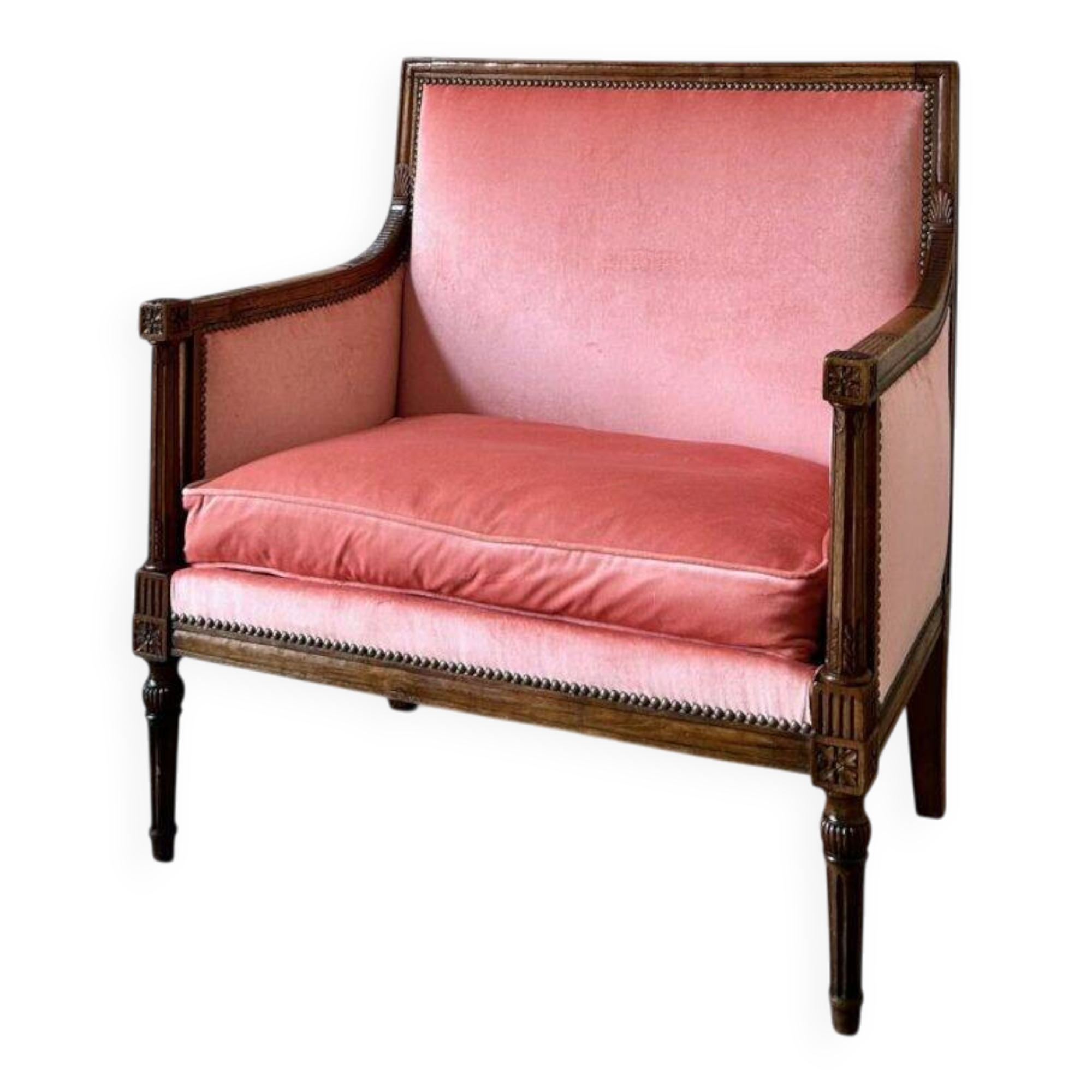 Large pink velvet armchair