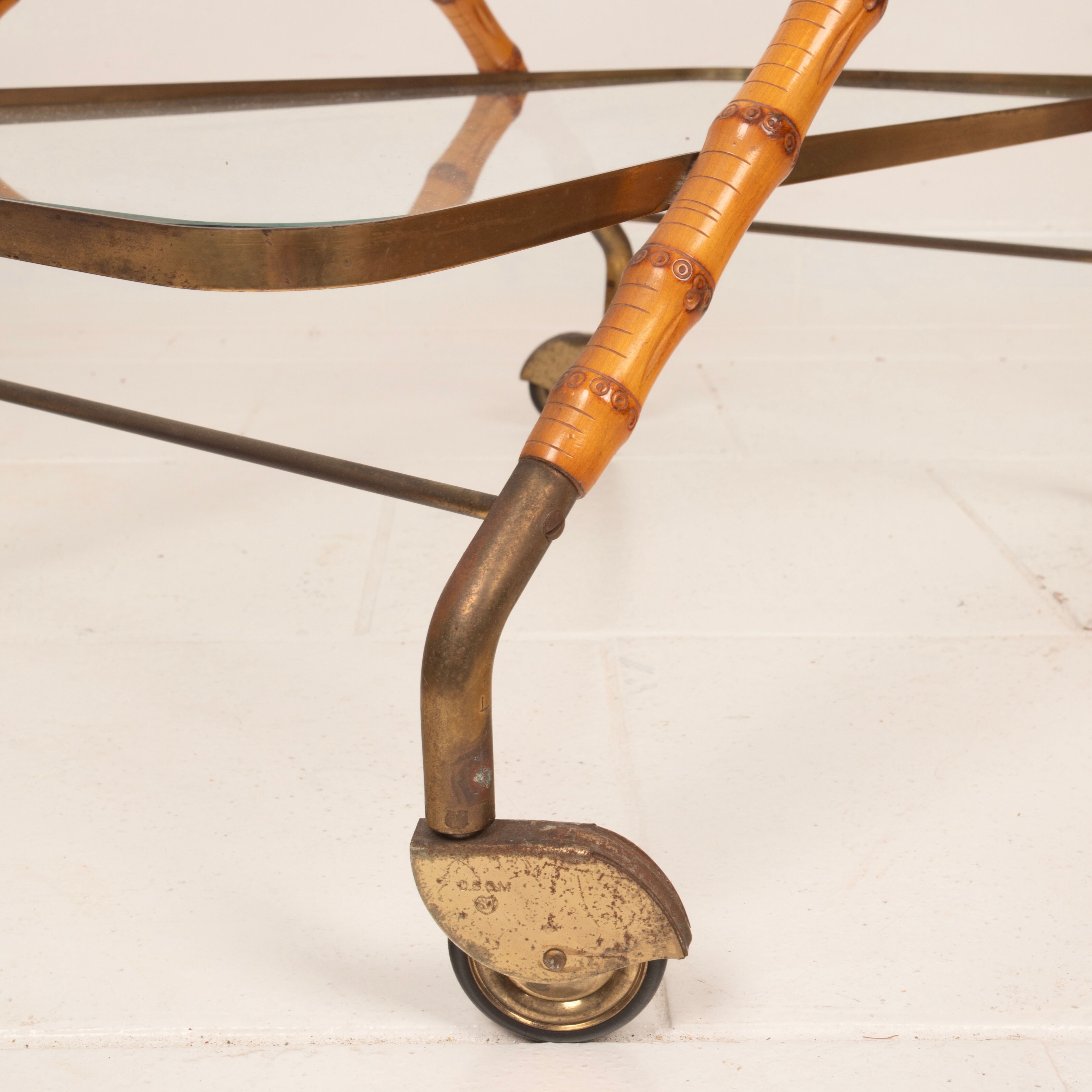Cesare Lacca Cart in Faux Bamboo and Brass, 1950