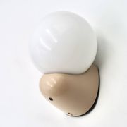 Beige Tissot wall light with opaque white glass globe, 1970s 80s.
