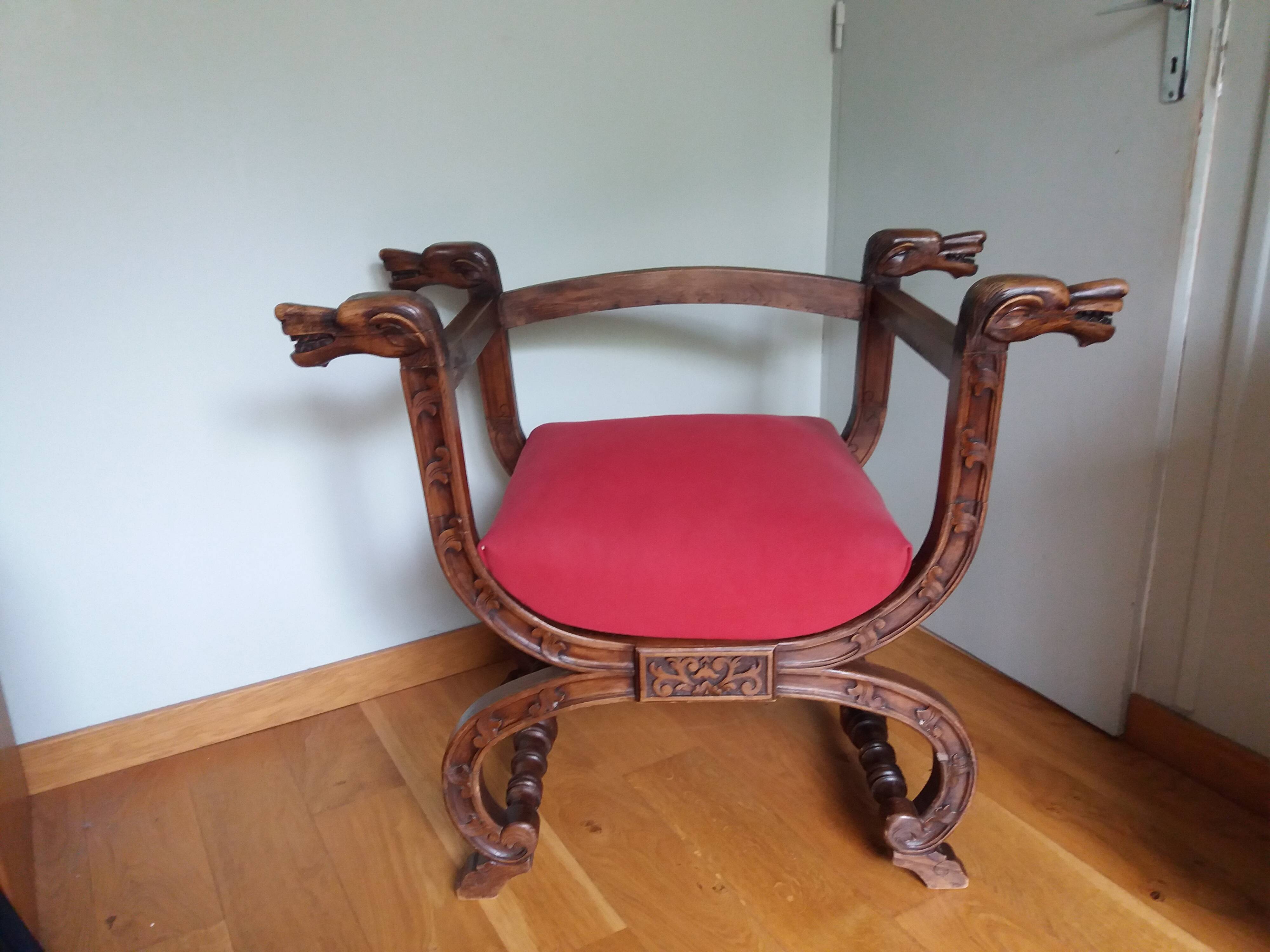 Dagobert curule armchair with chimera heads 19th century