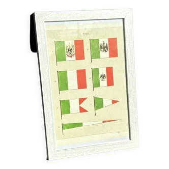 Chromolithograph - framed - 19th century Mexican Navy pennants and flags