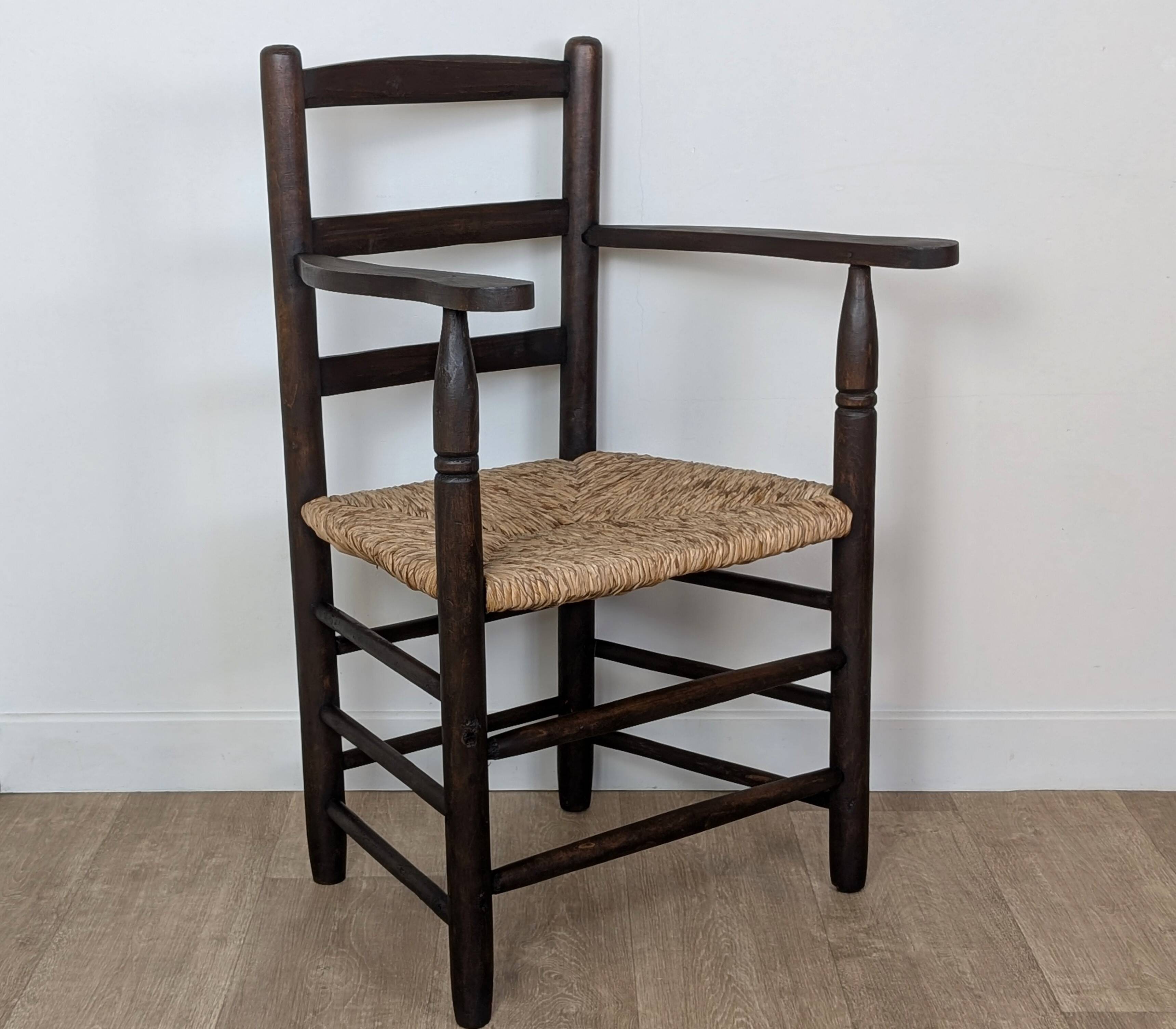 Wooden straw armchair