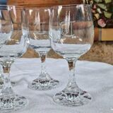 Vintage 10 large crystal glasses - Engraved logo - Cut stem - Very heavy