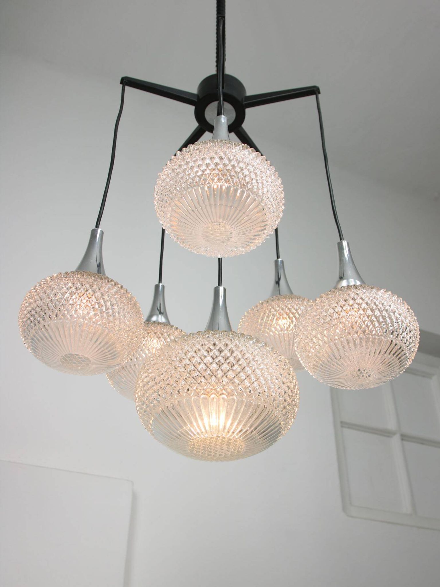 Vintage Italian Crystal and Chrome Chandelier, 70s