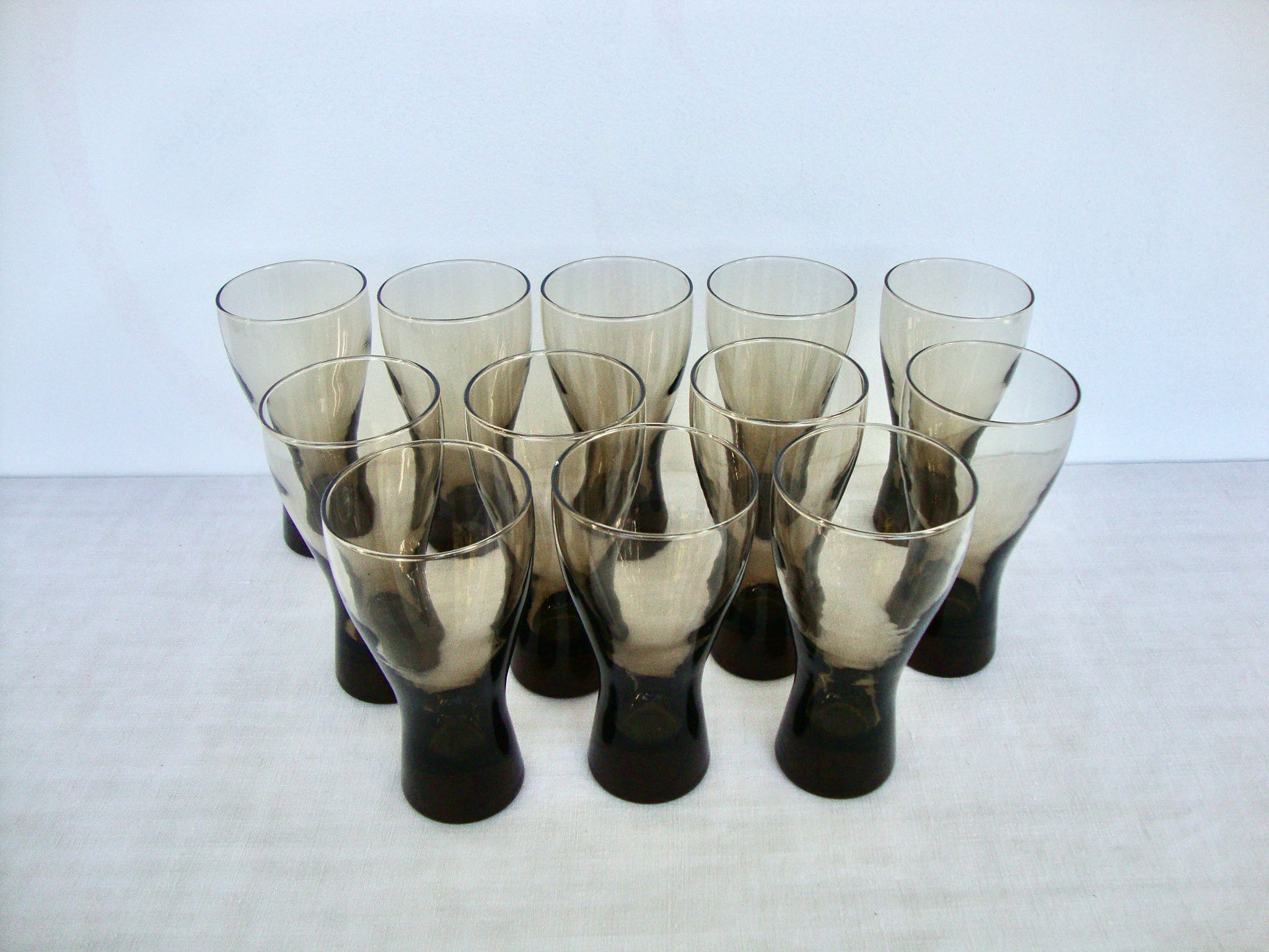 Series of 12 blown glass glasses
