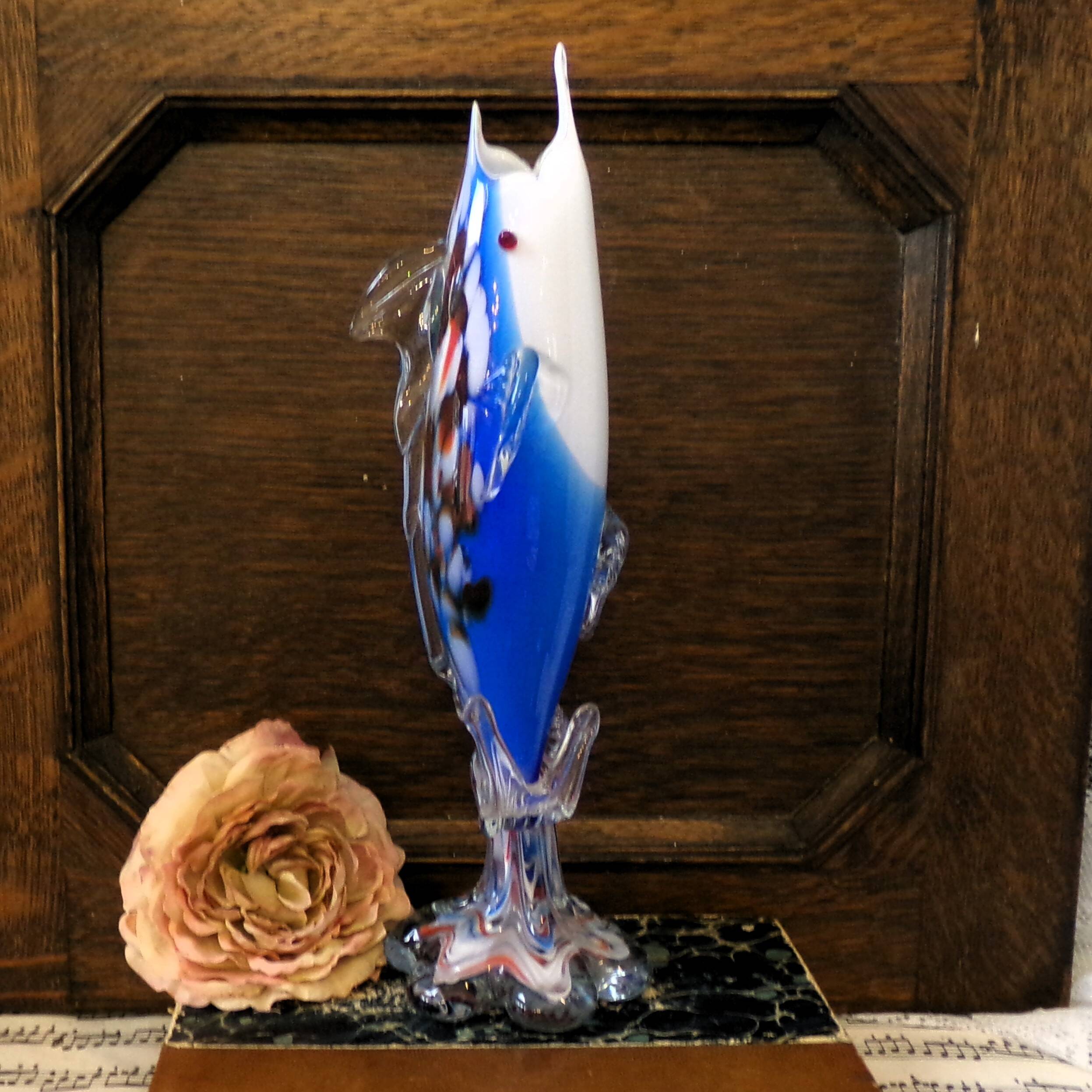 Vase Murano Magnifique vase solifleur en forme de poisson bondissant