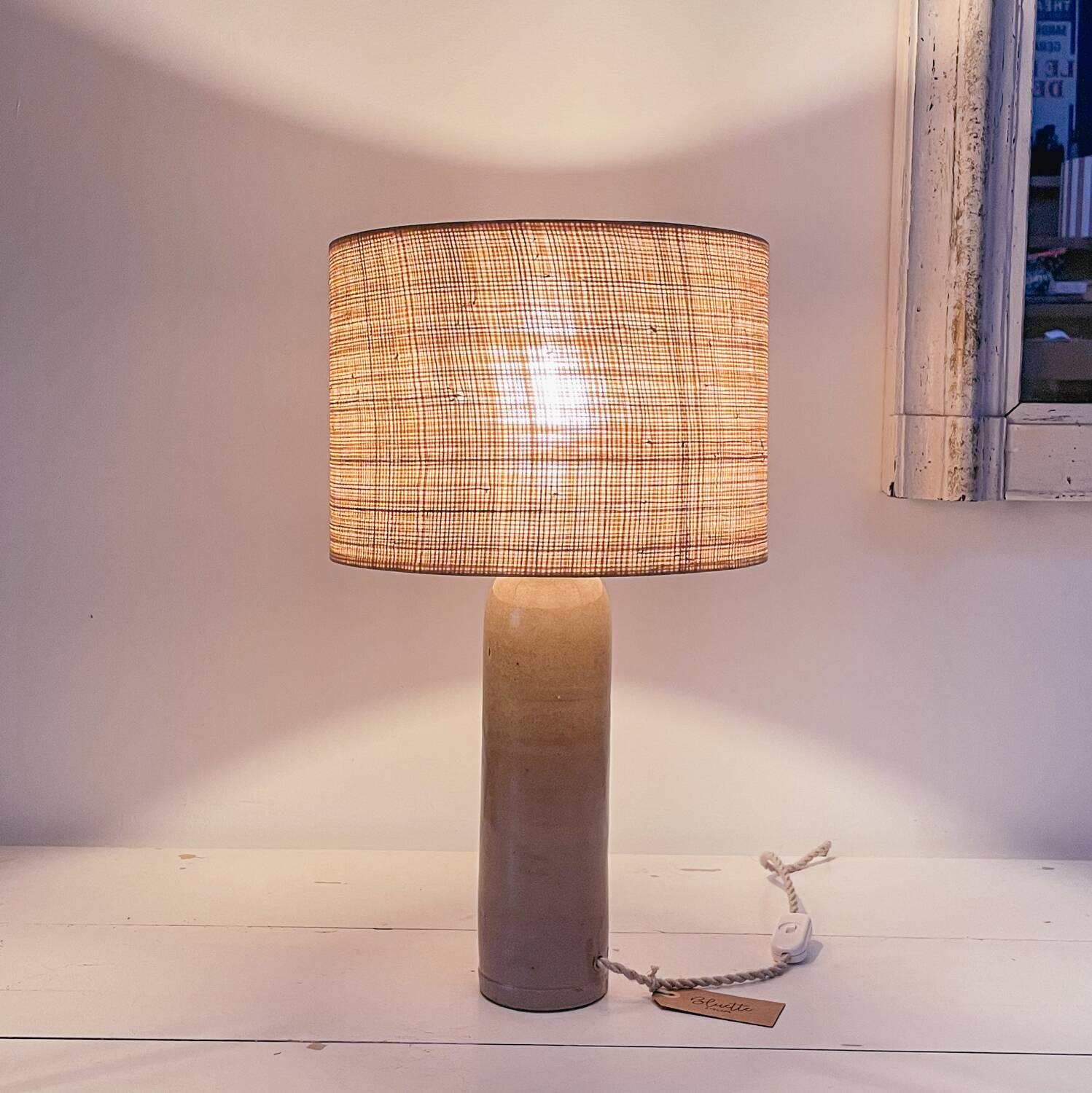 Sandstone and rabane lamp