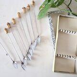 Service of 8 spoons of stainless steel jam and bamboo, vintage
