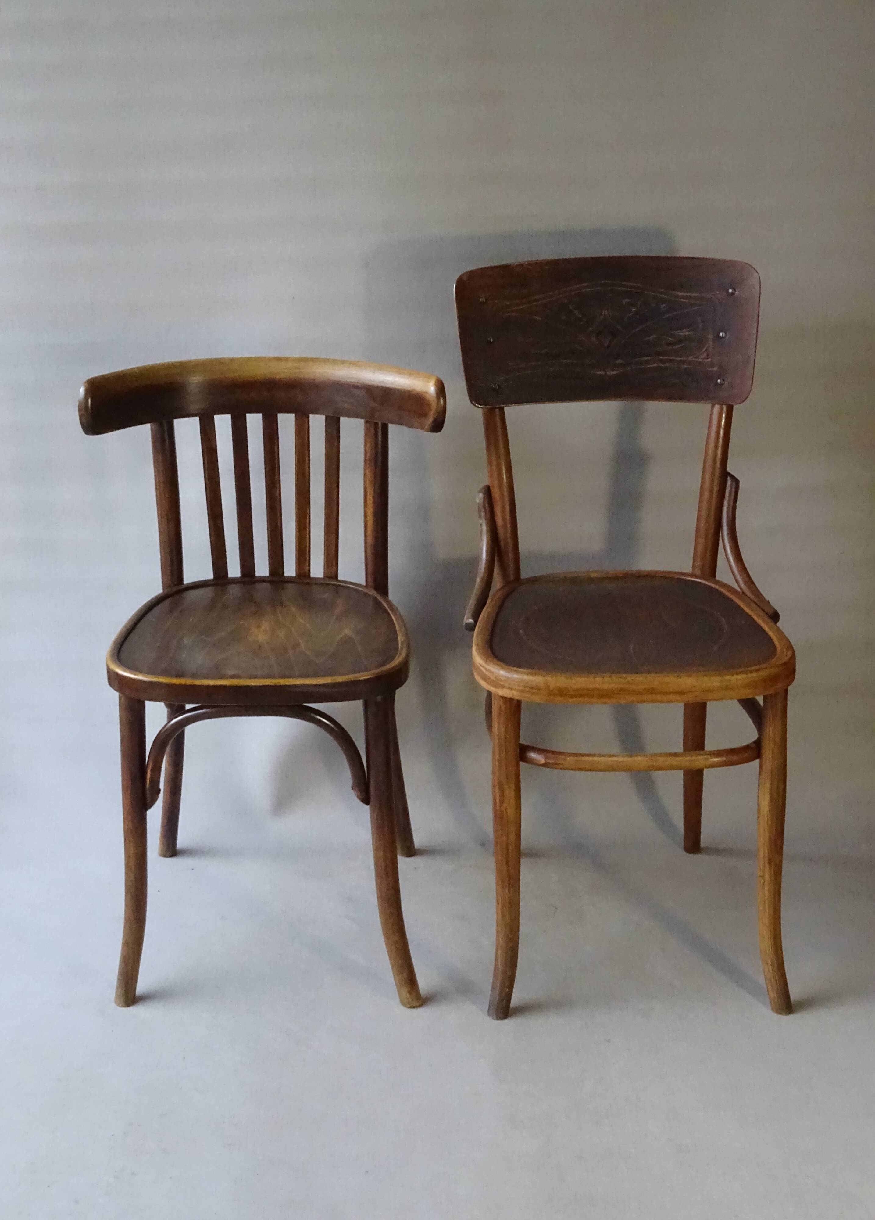 Set of 36 mismatched Bistrot chairs, 1920 to 1950, wooden seats.