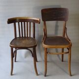 Set of 36 mismatched Bistrot chairs, 1920 to 1950, wooden seats.