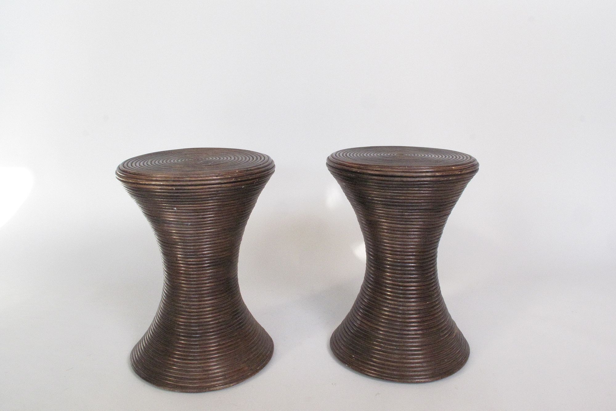 Two Vintage TomTom Stools in Rattan