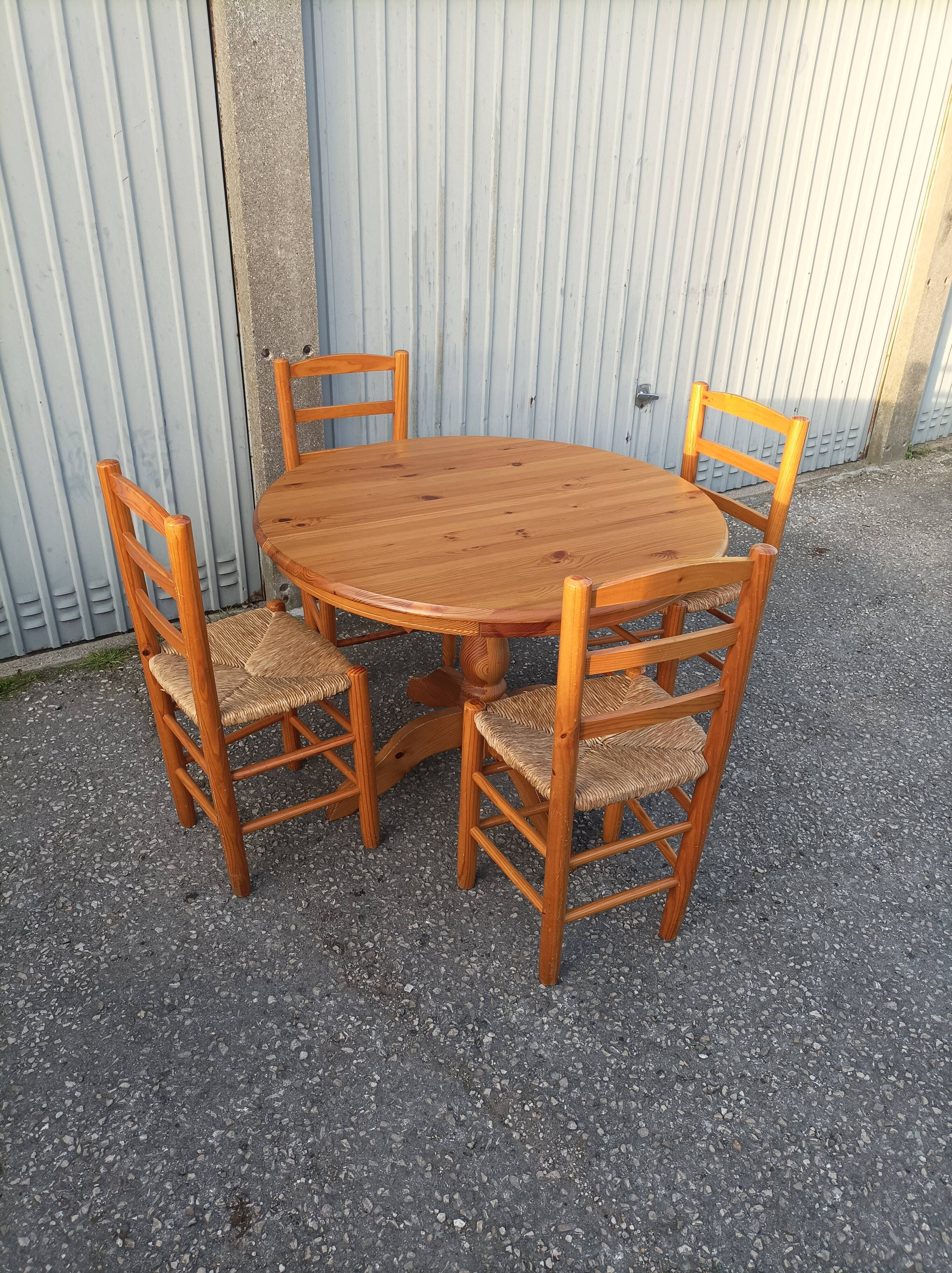 Old dining table vintage pine wooden chairs