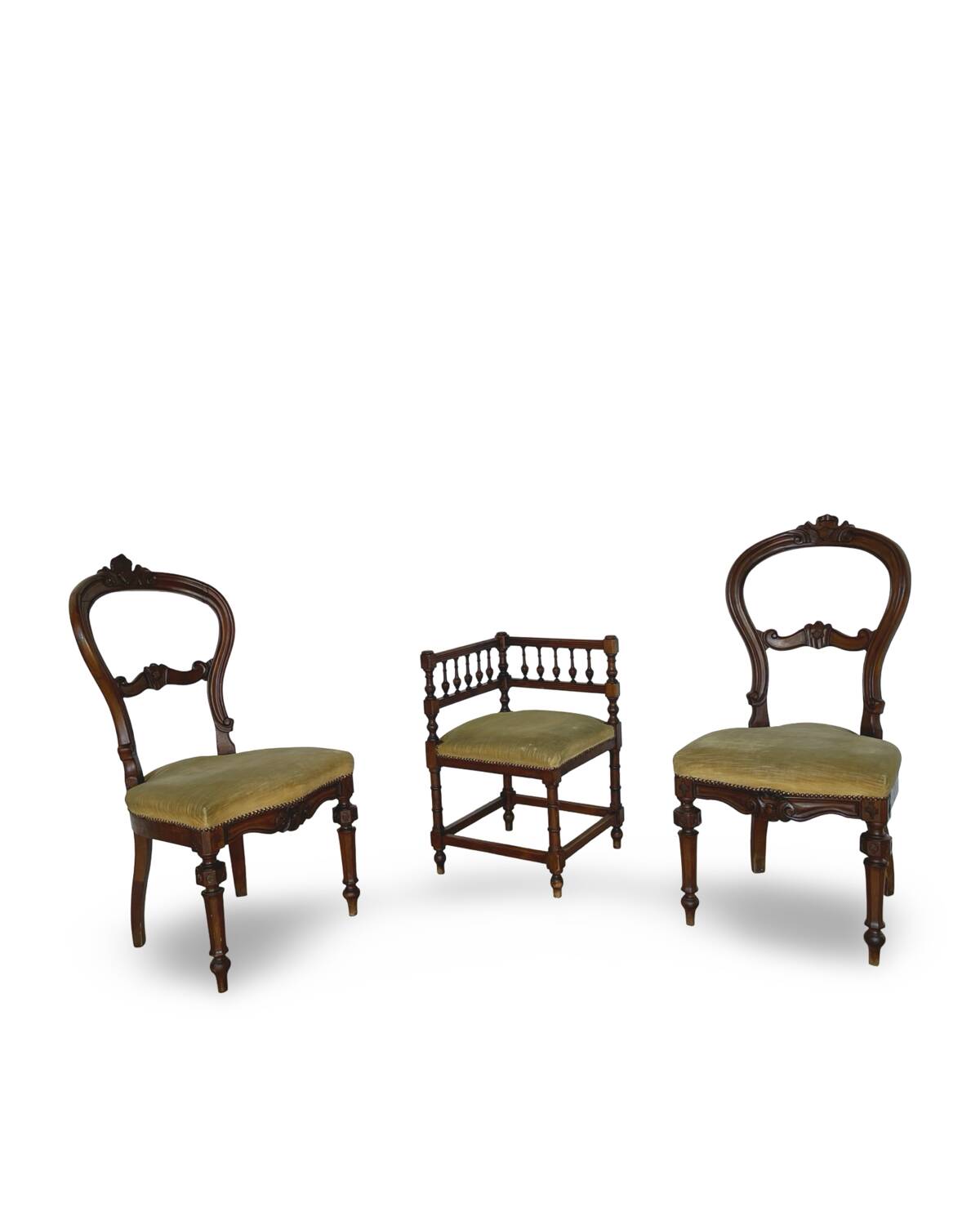 2 chaises et 1 chaise de coin italiennes, années 1950
